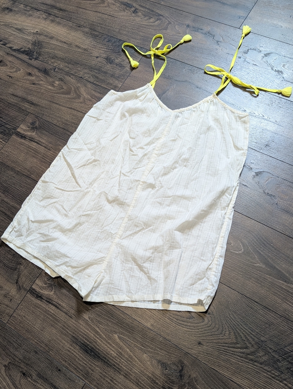 aerie Cream Textured Sleeveless Romper Bright Yellow Tie Accents Size Medium